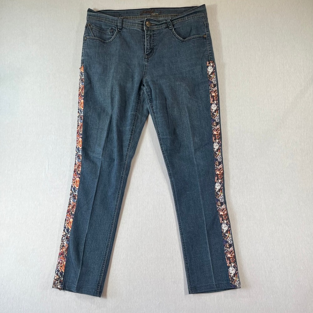Foster Jeans Women 14 Floral Side Stripe Straight Leg Denim 28" Inseam